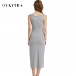 Womens Casual Summer Dress 2018 Cotton O-neck Long Dress Sleeveless  Slim Soild Tank A-Line basic shirt Dress 6 Colors  2061