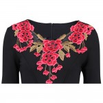 Womens Crochet Bodycon Female Stylish Elegant Applique embroidery 3/4 Sleeve Sheath V-neck Work Office Party Dress