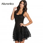 Womens Dresses 2017 Summer Vintage Sleeveless All Black Lace Party Skater Swing Dance Dresses Summer robe femme LC21878