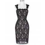 Womens Dresses Retro Vintage Women Sleeveless Square Neck Club Pub Dress Pencil Dress Club Sexy Black Lace Pencil Dresses