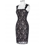 Womens Dresses Retro Vintage Women Sleeveless Square Neck Club Pub Dress Pencil Dress Club Sexy Black Lace Pencil Dresses