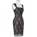 Womens Dresses Retro Vintage Women Sleeveless Square Neck Club Pub Dress Pencil Dress Club Sexy Black Lace Pencil Dresses