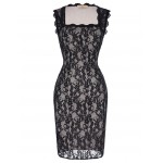 Womens Dresses Retro Vintage Women Sleeveless Square Neck Club Pub Dress Pencil Dress Club Sexy Black Lace Pencil Dresses