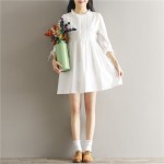 Womens Dresses Spring Cotton Women White Lace Dress Stand Collar Half Sleeve Lolita Dress Size S-XL