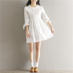 Womens Dresses Spring Cotton Women White Lace Dress Stand Collar Half Sleeve Lolita Dress Size S-XL