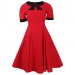 Womens Elegant 1950s Vintage Pinup Retro Rockabilly Short Sleeve Bow Party Casual Work Bodycon Wiggle A Line Skater Dress