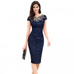 Womens Elegant Flower Floral Print Hollow Out Embroidered Ruched Pencil Bodycon Special Occasion Evening Party Sheath Dress