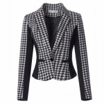 Womens Elegant Lapel Optical Illusion Houndstooth Jacket One Button Wear to Work Business Office Fitted Outwear Coat