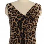 Womens Elegant Sexy Hot V Neck Leopard Draped Sleeveless Tunic Casual Party Club Clubwear Pencil Sheath Dress