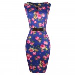 Womens Elegant Vintage Floral Flower Print Metal Buckle Small V-neck Pinup Casual Party Casual Work Pencil Sheath Dress