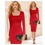 Womens Elegant Vintage Rockabilly Spring Pinup Square Neck Lace Party Clubwear Sheath Bodycon Dress