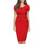 Womens Summer Dresses Fashion Short Sleeve Button Empire Waist Slim Plus Size Wiggle Pencil Bodycon Casual Sheath Dress