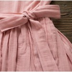 Womens Summer Dresses High Waist Pink Cotton Dress Peter Pan Collar Vestidos Longos Vintage Dresses Size M-2XL