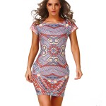 Womens Summer Elegant Dress 2017 Fashion Vintage Printed Short Sleeve Casual  Slim Dress Ladies Party Bodycon Sheath Mini Dress