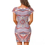 Womens Summer Elegant Dress 2017 Fashion Vintage Printed Short Sleeve Casual  Slim Dress Ladies Party Bodycon Sheath Mini Dress