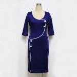 Womens Vintage Brief Split Bottom Elegant Casual Work 3/4 Sleeve O-Neck Bodycon Knee Women Office Pencil Dress 2016 Plus size