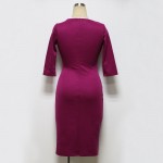 Womens Vintage Brief Split Bottom Elegant Casual Work 3/4 Sleeve O-Neck Bodycon Knee Women Office Pencil Dress 2016 Plus size