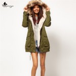 WomensDate 2016 Winter Women Parka Casual Outwear Military Hooded Coat Winter Jacket Women Fur Coats Woman Clothes Manteau Femme