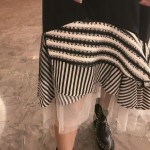 [XITAO] 2016 Street tide women splicing striped pleated hem female long sleeve Pullover ruffles O-neck knee length dress ML024