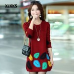 XJXKS New 2017 autumn and winter dress one-piece plus size loose knitted sweater dresses big size elegant casual dress