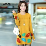 XJXKS New 2017 autumn and winter dress one-piece plus size loose knitted sweater dresses big size elegant casual dress