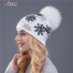 XTHREE real mink pom poms wool rabbit fur knitted hat Skullies winter hat for women girls hat feminino beanies hat