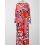 XXL Women's 2015 Spring New Arrival Luxury Brands Long Sleeves Colourful Bohemian Print Straight Jersey Silk Maxi long Dress