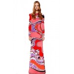 XXL Women's 2015 Spring New Arrival Luxury Brands Long Sleeves Colourful Bohemian Print Straight Jersey Silk Maxi long Dress