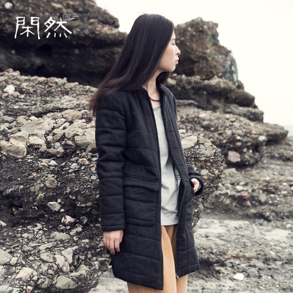 XianRan Women Winter Coat Zipper Cotton-padded Clothing Linen Overcoat Casual Warm Jacket Women Plus Size Free Shipping