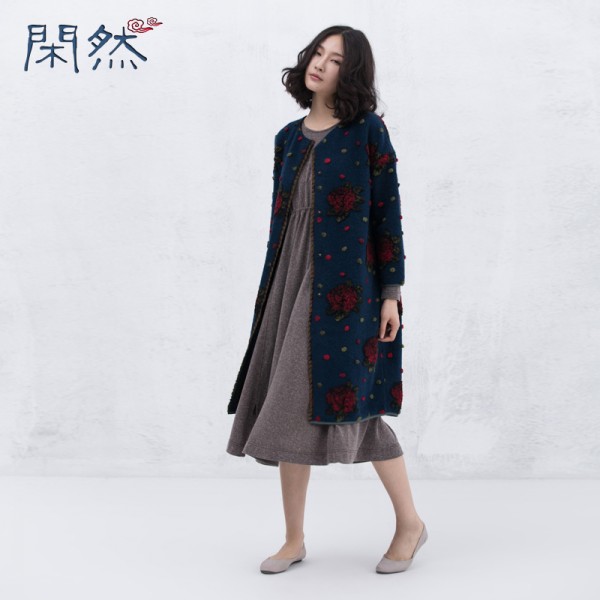 XianRan Women Wool Coat Winter Long Loose Floral Dot Edge Plus Size Overcoat High Quality Free Shipping