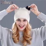 Xthree Rabbit fur wool knitted hat winter spring Skullies beanies hat for women girls kitty hat feminino