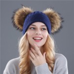 Xthree winter hat for women wool knitting beanies natural fur double pom poms Skullies girls hat feminino