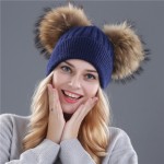 Xthree winter hat for women wool knitting beanies natural fur double pom poms Skullies girls hat feminino