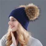 Xthree winter hat for women wool knitting beanies natural fur double pom poms Skullies girls hat feminino