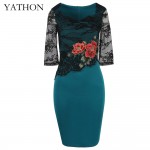 YATHON Plus size 5XL Embroidered Lace Bodycon Dresses For Women Floral Hollow Out Office Work Casual Party Pencil Dress Vestidos