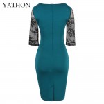 YATHON Plus size 5XL Embroidered Lace Bodycon Dresses For Women Floral Hollow Out Office Work Casual Party Pencil Dress Vestidos