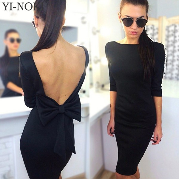 YI-NOKI New Women Backless Sexy Dress Plus Size Bandage Bodycon Dresses Fashion High Waist Casual Club Black Blue Pencil Dress 