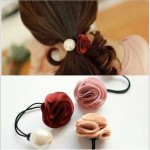 YWHUANSEN 2pcs/lot Rose Flower Big Pearl Hair Bands Popular Hair Bow Women Hair Accessories Good Headdress Hair Gum 