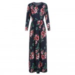 Ybenlow 2017 Women Dresses Long Fashion Printed Maxi Dress O-neck Three Quarter Sleeve Empire Flower Floor-length Summer Dress