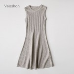 Yeeshan Brand Knitting Vest Dress Autumn Women Solid O-Neck Sleeveless Above Knee Slim Tank Top Vertical Striped Fashion Dresses