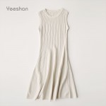 Yeeshan Brand Knitting Vest Dress Autumn Women Solid O-Neck Sleeveless Above Knee Slim Tank Top Vertical Striped Fashion Dresses