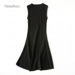 Yeeshan Brand Knitting Vest Dress Autumn Women Solid O-Neck Sleeveless Above Knee Slim Tank Top Vertical Striped Fashion Dresses