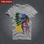 YiRuiSen Short Sleeve T Shirt Men 2016 Fashion Summer Brand Clothing 100% Cotton American Style Print  T-shirt  Tops Tees D001a