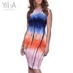 Yilia Party Club Mini Bodycon Dress Women 2017 Casual Tie-Dyed Gradient Colorful Personality Print Short Sleeve Vestidos
