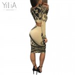 Yilia Women Autumn Spring Vintage Dress Long Sleeve Print Floral Dress Women Retro Vintage Elegant Tunic Vestido Sexy Hollow Out