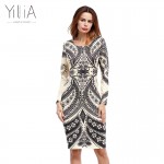 Yilia Women Autumn Spring Vintage Dress Long Sleeve Print Floral Dress Women Retro Vintage Elegant Tunic Vestido Sexy Hollow Out