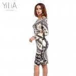 Yilia Women Autumn Spring Vintage Dress Long Sleeve Print Floral Dress Women Retro Vintage Elegant Tunic Vestido Sexy Hollow Out