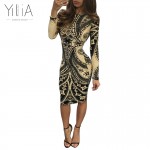 Yilia Women Autumn Spring Vintage Dress Long Sleeve Print Floral Dress Women Retro Vintage Elegant Tunic Vestido Sexy Hollow Out