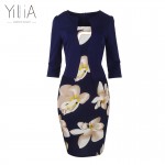 Yilia Women One Piece Patchwork Floral Print Elegant Business Party Formal Office Plus Size Bodycon Pencil Casual Work Dress