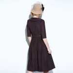 Young17 Day Dress Vintage Women Lapel Half Sleeve Autumn Dress Pleated A-line Slim Women Party Dresses Vintage 1950s Style Retro